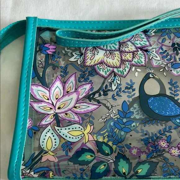 Vera Bradley Clear Beach Peacock Garden Cosmetic Wristlet Bag - Picture 3 of 9
